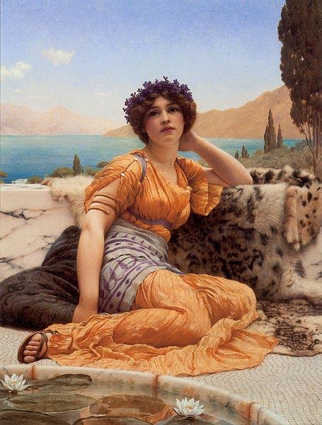 John William Godward With Violets Wreathed and Robe of Saffron Hue Spain oil painting art